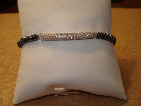 Model # 2201 Hematite Stone with Sterling Silver Pave Bar