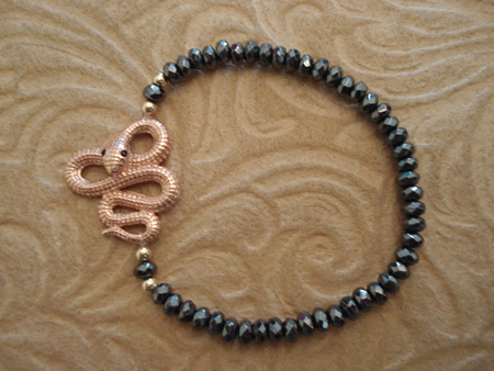 Hematite Stone with Sterling Silver Rose Gold Snake