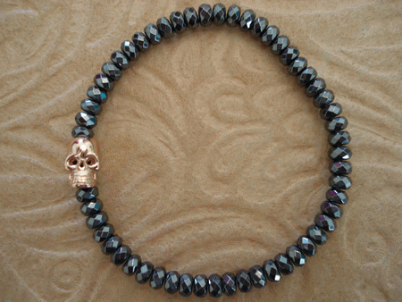 Model # 2801 Hematite Stone with Sterling Silver Rose Gold Skull
