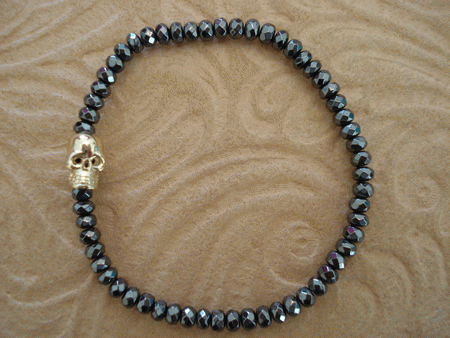 Model # 2803 Hematite Stone with Sterling Silver Gold Skull