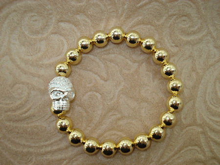 Model # 3201 8 mm Gold Filled Beads with Sterling Silver Cubic Zirconia Skull