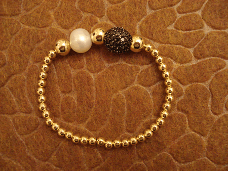 Model # 4106 Gold Filled Beads with Black Cubic Zirconia Pave Ball and Fresh Water Pearl
