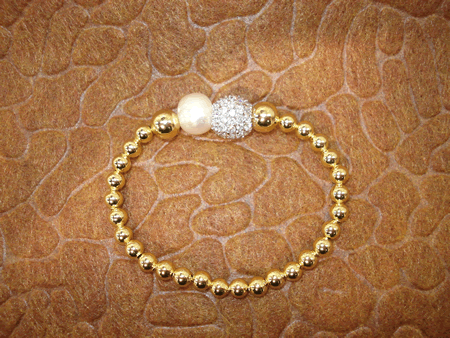 Model # 4110 Gold Filled Beads with Sterling Silver Cubic Zirconia Pave Ball and Fresh Water Pearl
