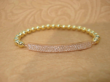 Model # 4201 Gold Filled beads with Rose Gold Cubic Zirconia Pave Flat Bar
