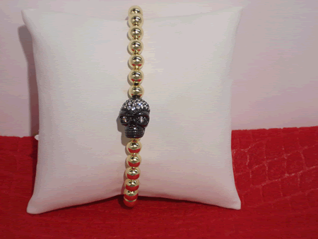 Model # 4401 6 mm Gold Filled with Sterling Cubic Zirconia Black Skull