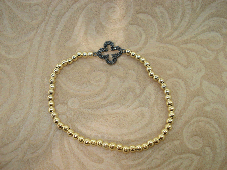 Model # 5404 3 mm Gold Filled Beads with Black Cubic Zirconia Clover