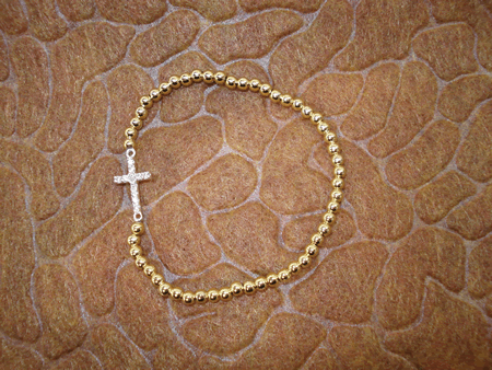Model # 5502 3 mm Gold Filled with Small Silver Cubic Zirconia Cross