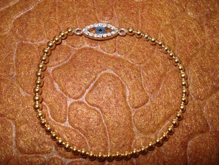 Model # 5601 3 mm Gold Filled Beads with Oval Long Evil Eye with Cubic Zirconia