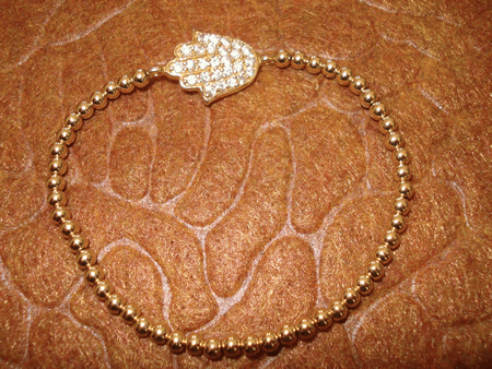 Model # 5701 3 mm Gold Filled Beads with sterling Silver Cubic Zirconia Hamsa