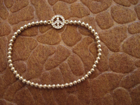 Model # 6201 3 mm Gold Filled with Sterling Cubic Zirconia Gold Plated Peace Sign
