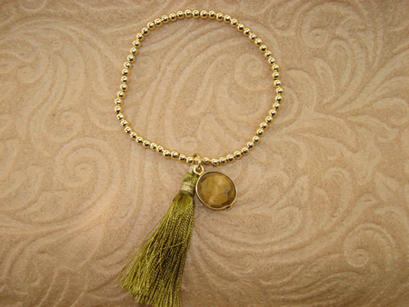 Model # 6403 3 mm Gold Filled with Olive Jade Drop and Olive Green Silk Tassel