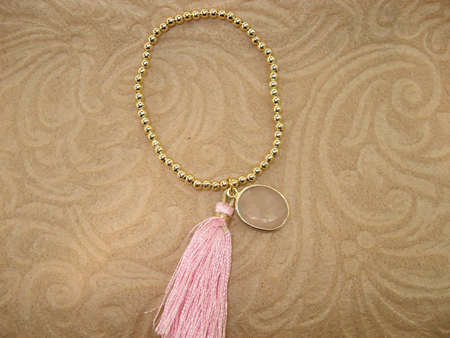 Model # 6405 3 mm Gold Filled with Moon Stone Drop and Pink Silk Tassel