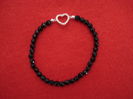 Model # 7801 Black Onyx with Sterling Silver Cubic Zirconia Heart 