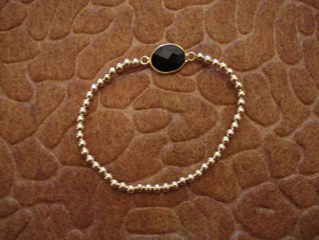 Model # 7802 3 mm gold Filled Beads with Semiprecious Black Onyx Stone Flat Charm