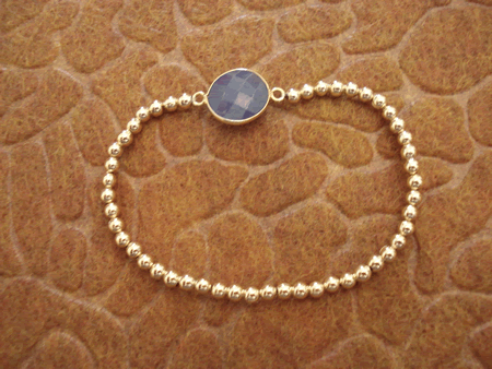 Model # 7820 3 mm Gold Filled Beads with Semiprecious Blue Onyx  Stone Flat Charm 