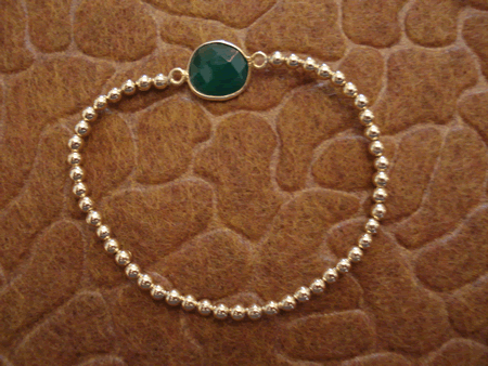 Model # 7840 3 mm Gold Filled Beads with Semiprecious Green Onyx  Stone Flat Charm 