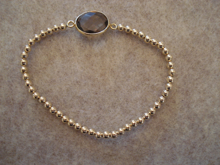 Model # 8202 3 mm Gold Filled Beads with Semiprecious Smokey Quartz  Stone Flat Charm 