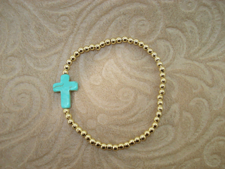 Model # 8506 3 mm Gold Filled Beads with Turquoise Cross