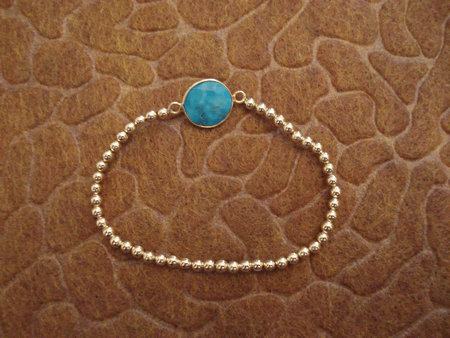 Model # 8507 3 mm Gold Filled Beads with Turquoise  Stone Flat Charm 