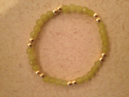 Model # 8607 4 mm Semiprecious Olive Jade beads with "2 and 2" 4 mm Gold Filled Beads 