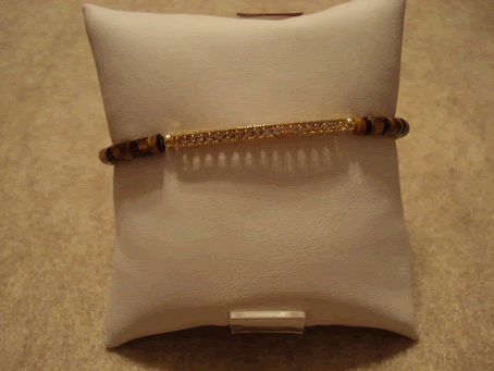 # 9016 Gold Cubic Zirconia Bar on Tiger Eye Beads