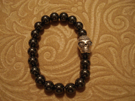 # 9038 Silver Cubic Zirconia Skull on Hematite Beads